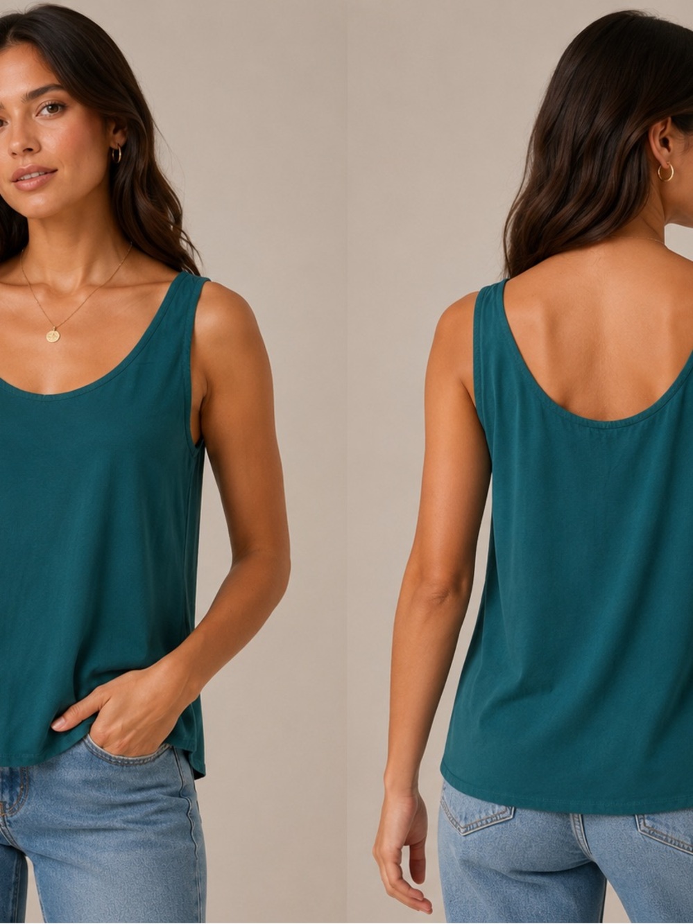 Basic Teal Scoop Neck Tank Top